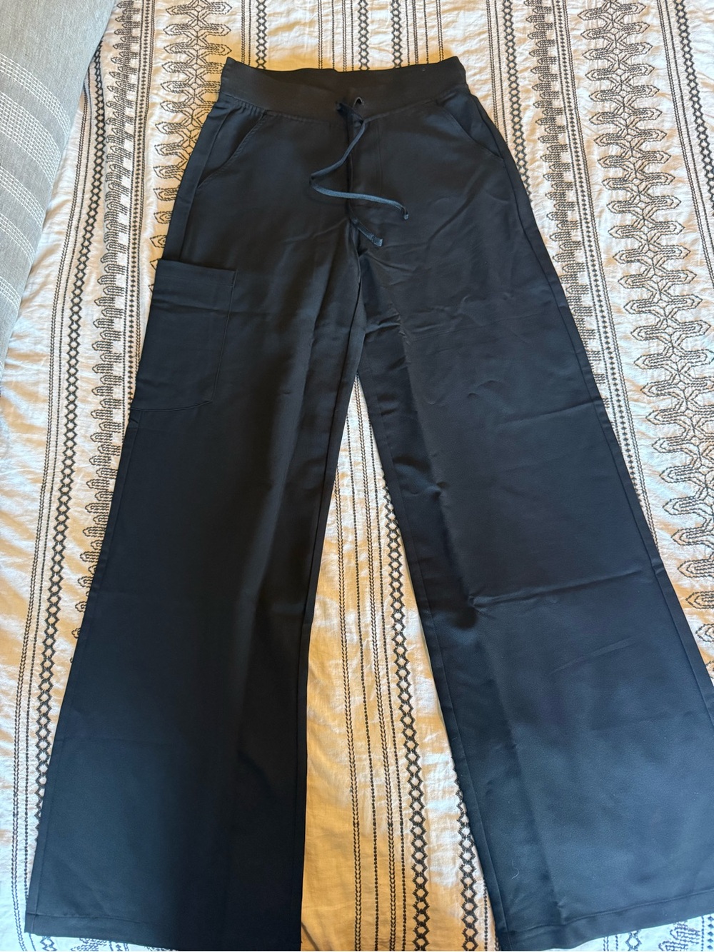 Mandala Wide-Leg Black Utility Pants with Drawstring Waist